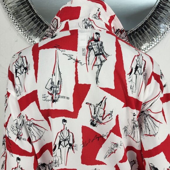 NWOT~$89~KARL LAGERFELD~S/M/L~OVERSIZED RED WHITE BLACK BLOUSE SHIRT TOP - Picture 14 of 16
